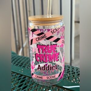 True Crime Addict Glass Tumbler with Straw